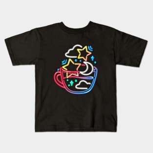 Neon Lights Starry Teacup Kids T-Shirt